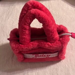 Juicy Couture  Girls Bag Hot Pink Faux Fur Top Handle Zip Closure